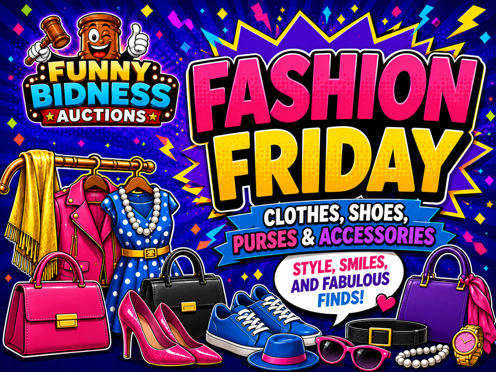 Fashion Friday banner — clothes, shoes, purses and accessories.