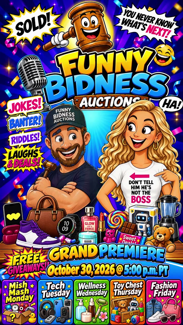 Stefan and Miranda, the husband-and-wife hosts of Funny Bidness Auctions.